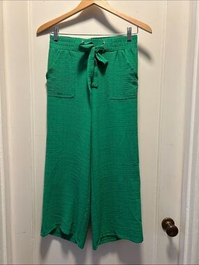 Women’s Ankle-Length Wide Leg Pants with Tie Waist - Green